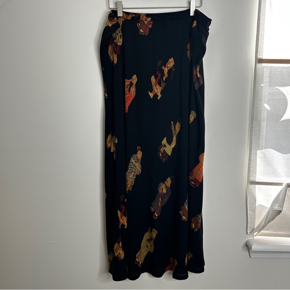 Harari Silk Set Button Front Shirt Skirt Asian Print Figures size 1X 2X - Picture 8 of 13